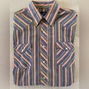 Wrangler Vintage Stripe Print Pearl Snap Western Cut Chores Shirt 16 1/2-36 L